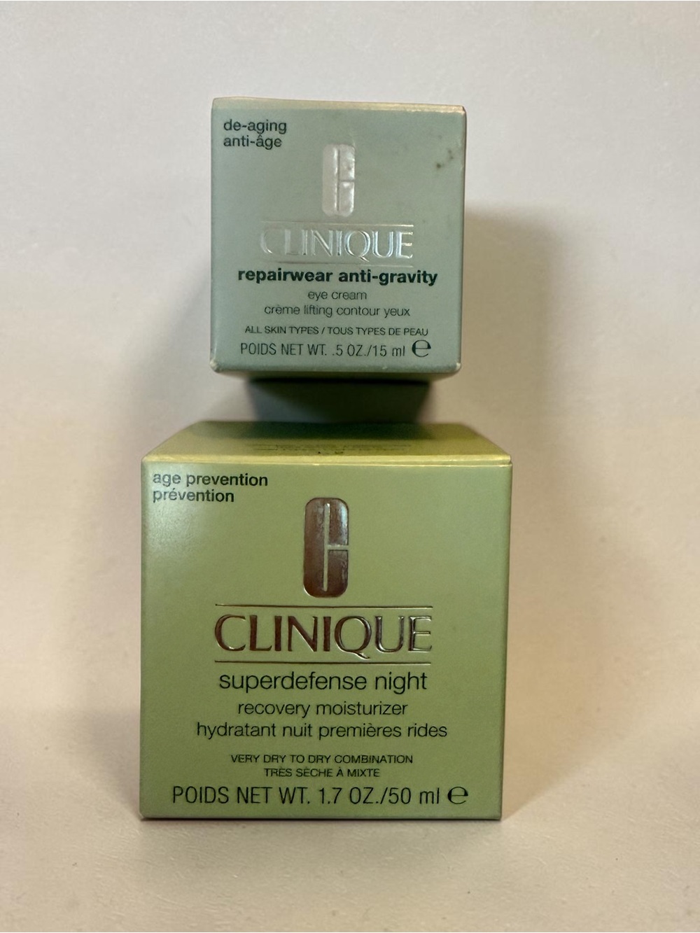 Clinique Superdefense Night + Repairwear Anti-Gravity Eye Cream 2pc Set NEW